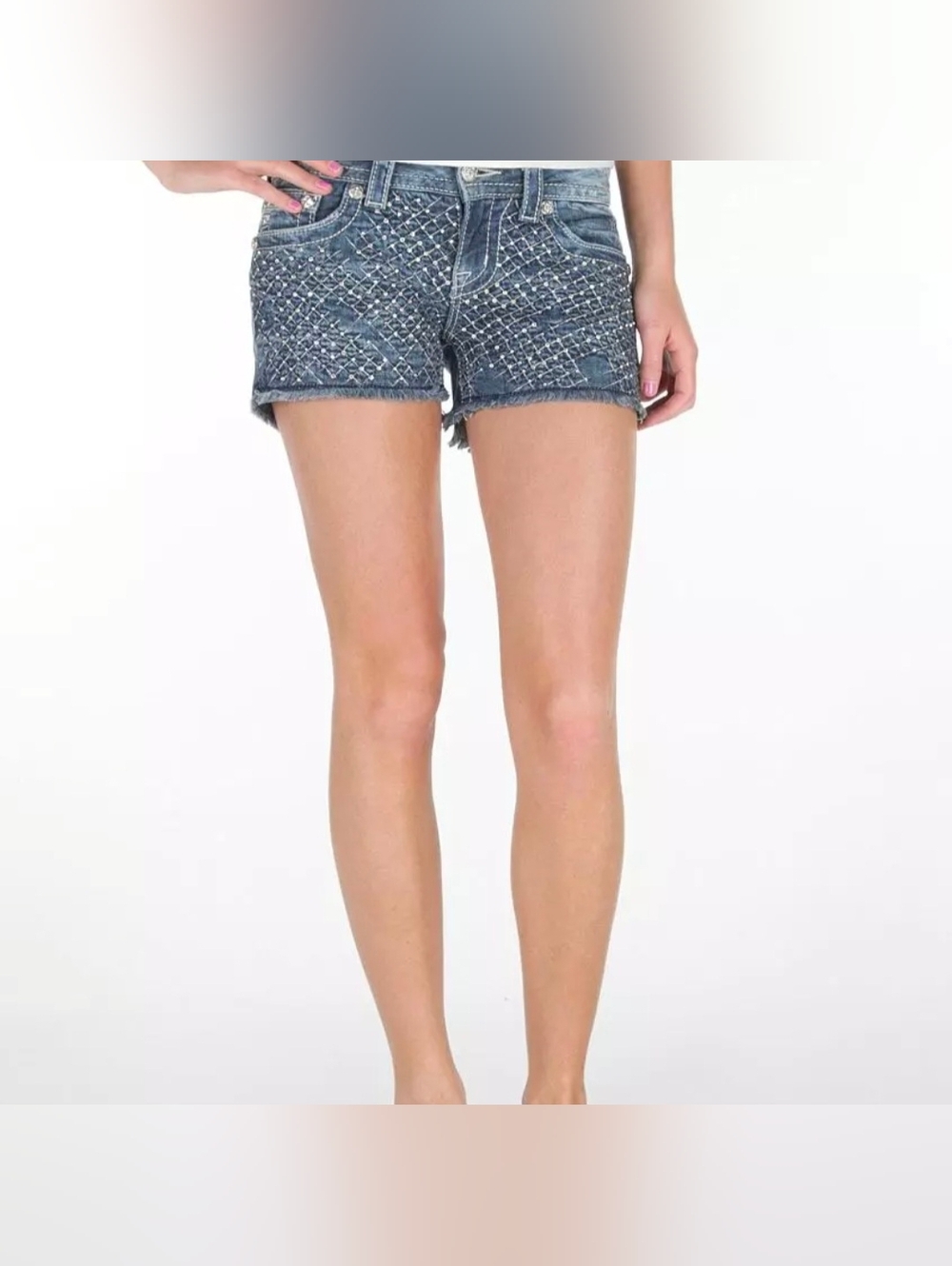 Miss Me Blue Embellished Denim Cutoff Shorts